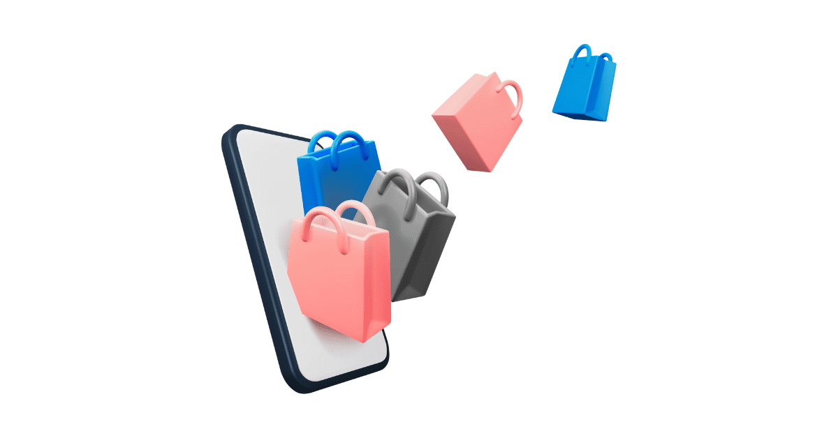 A group of shopping bags flying out of a cellphone